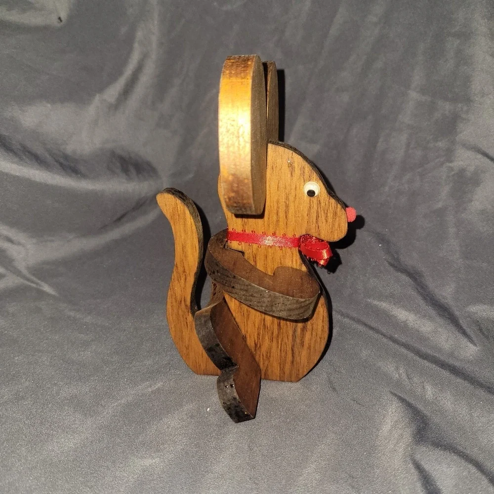 Christmas Mouse Holiday Bow Red Nose Mouse Slit Ear Wood Handmade Puzzle